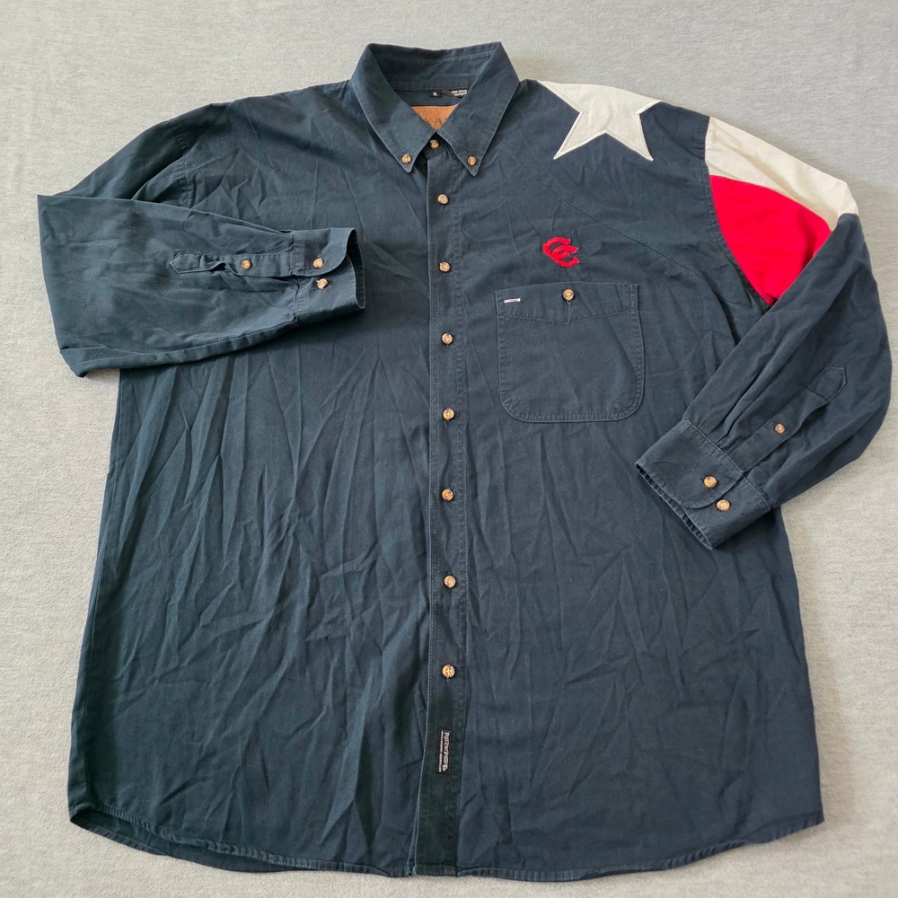 Rock Point Texas Original Mens XL Western Shirt Navy Star Corral Club Embroidery